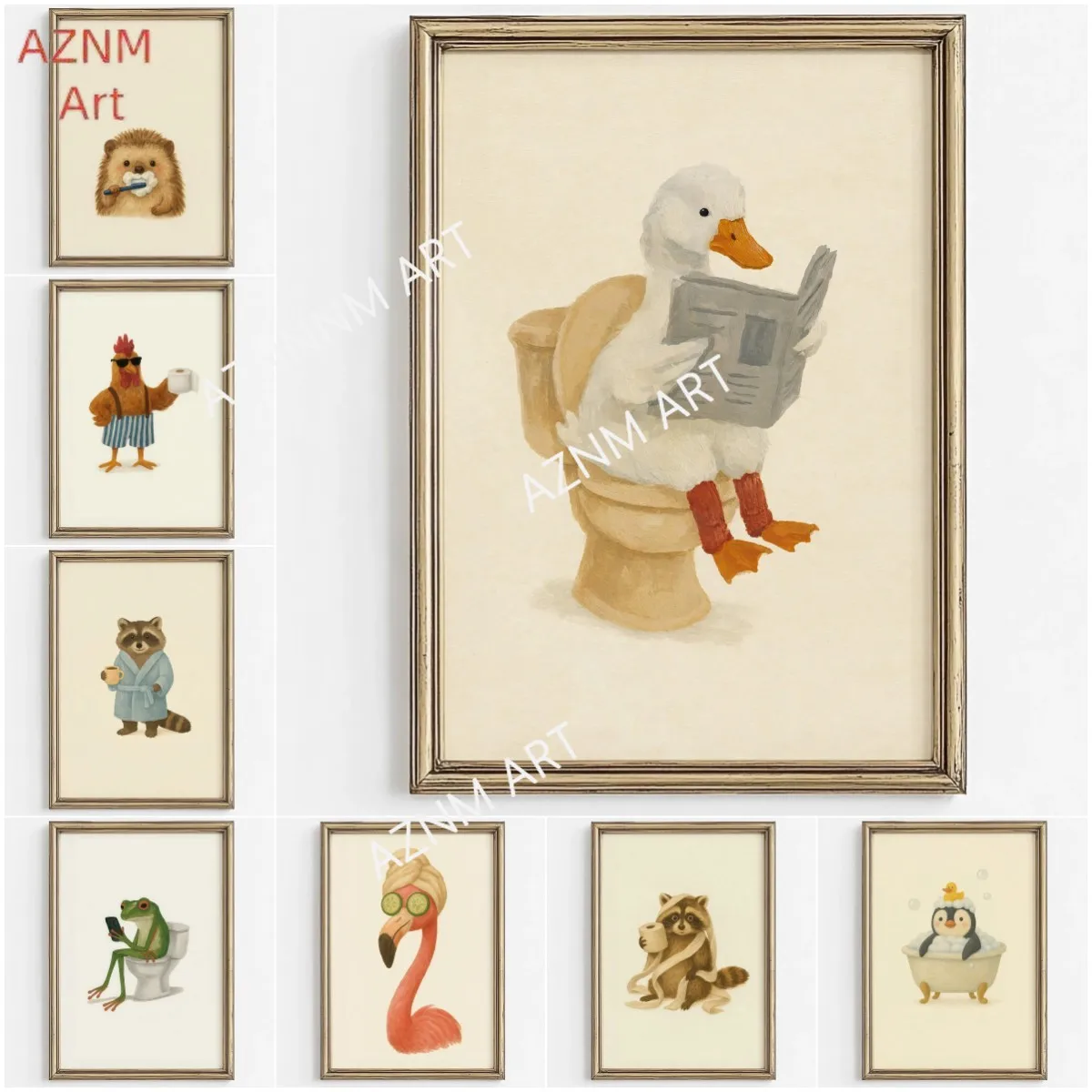 Cute Animal Bubble Bath Wall Art Cute Bathroom Animal poster Kids Funny Toilet Paper Animal Print Nursery Bathtime Bath Poster