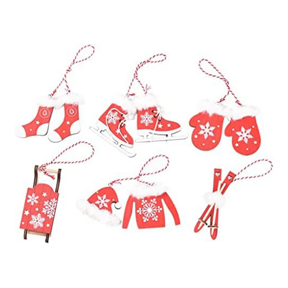 Christmas Tree Ornaments Mini Wooden Gloves Socks Clothes Hat Sled Ski Hanging Pendants Tags Holiday Decor Red