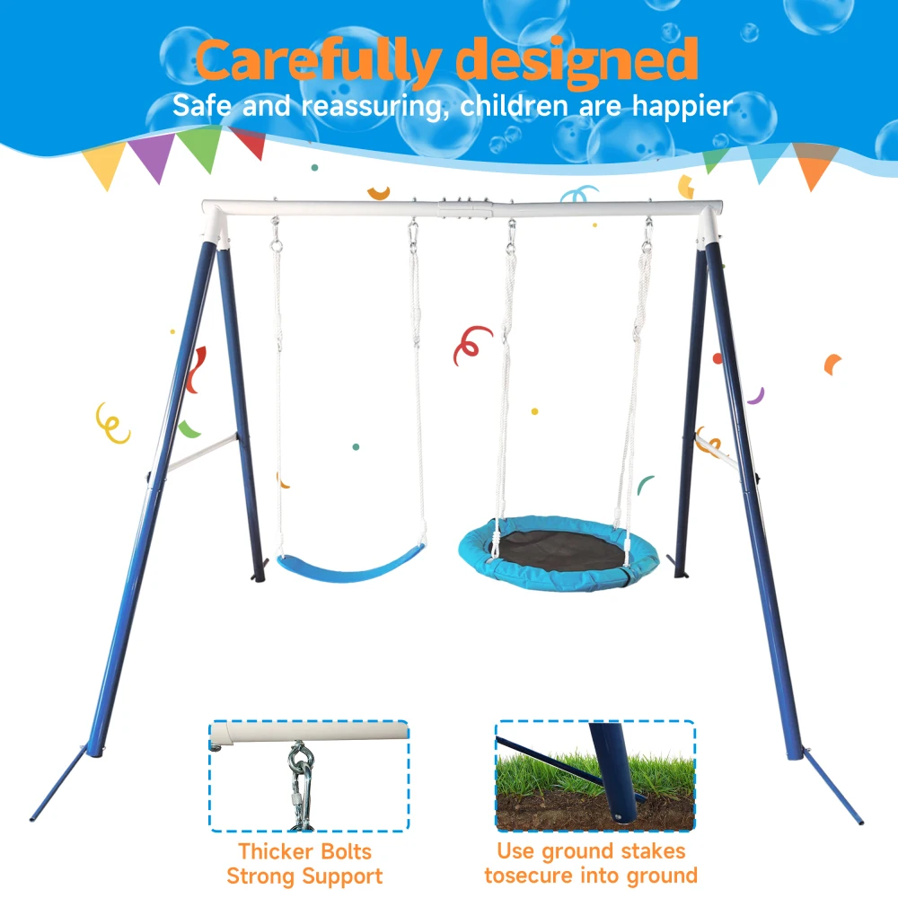 Kids 'Metal Swing Set para quintal, Playground ao ar livre, Equipamento ao ar livre, 2 conjuntos de balanço funcionais