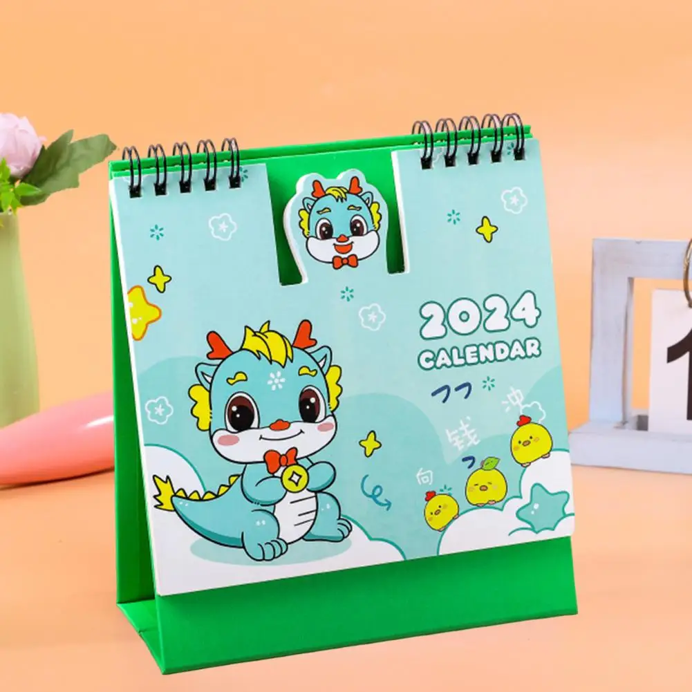 Calendario de escritorio 2024, año del Dragón, Mini bobina, planificador de dibujos animados para el hogar y la Oficina, decoración Kawaii mensual, 2024