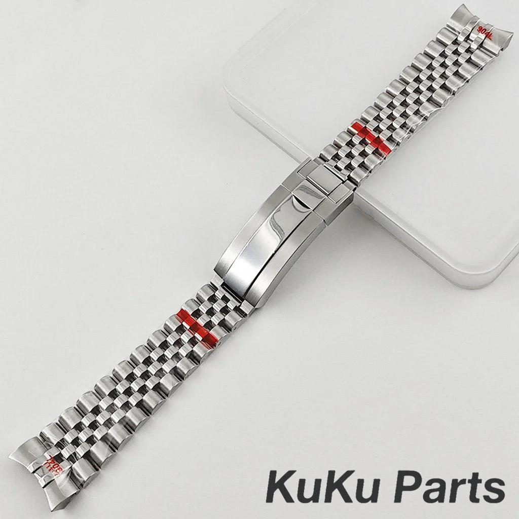 20MM Width Silver Jubilee Presidential Bracelet 904L Stainless Steel Glide Lock Clasp Wristband for Sub Log NH34 NH35 Watch Case image 6