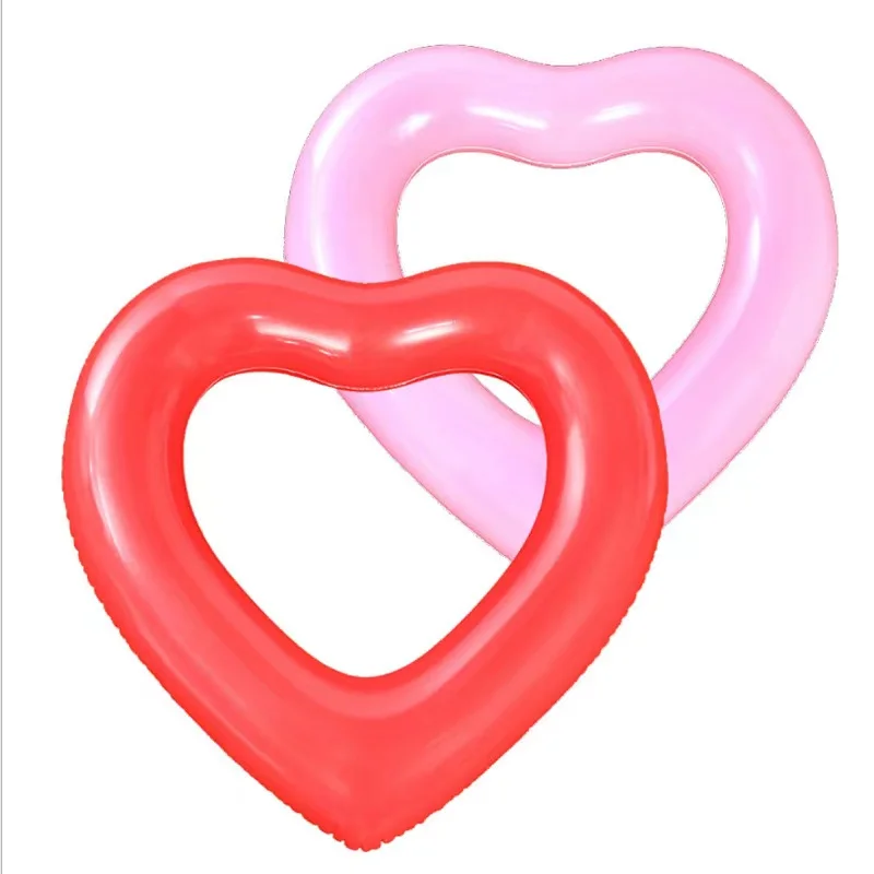 Cute Inflatable Heart Floating Bed PVC Swimming Circle Travel Wedding Party Decorations INS Couples Valentines Day Gift Creative