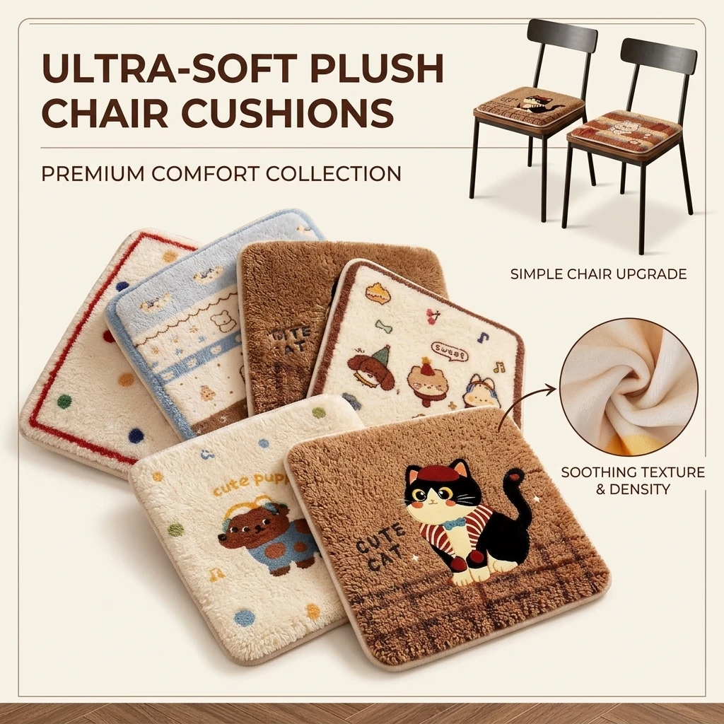 Cartoon Imitation Cashmere Dining Chair Cushion Soft Wear-Resistant Home Office Student Seat Cushion Cool Resistant