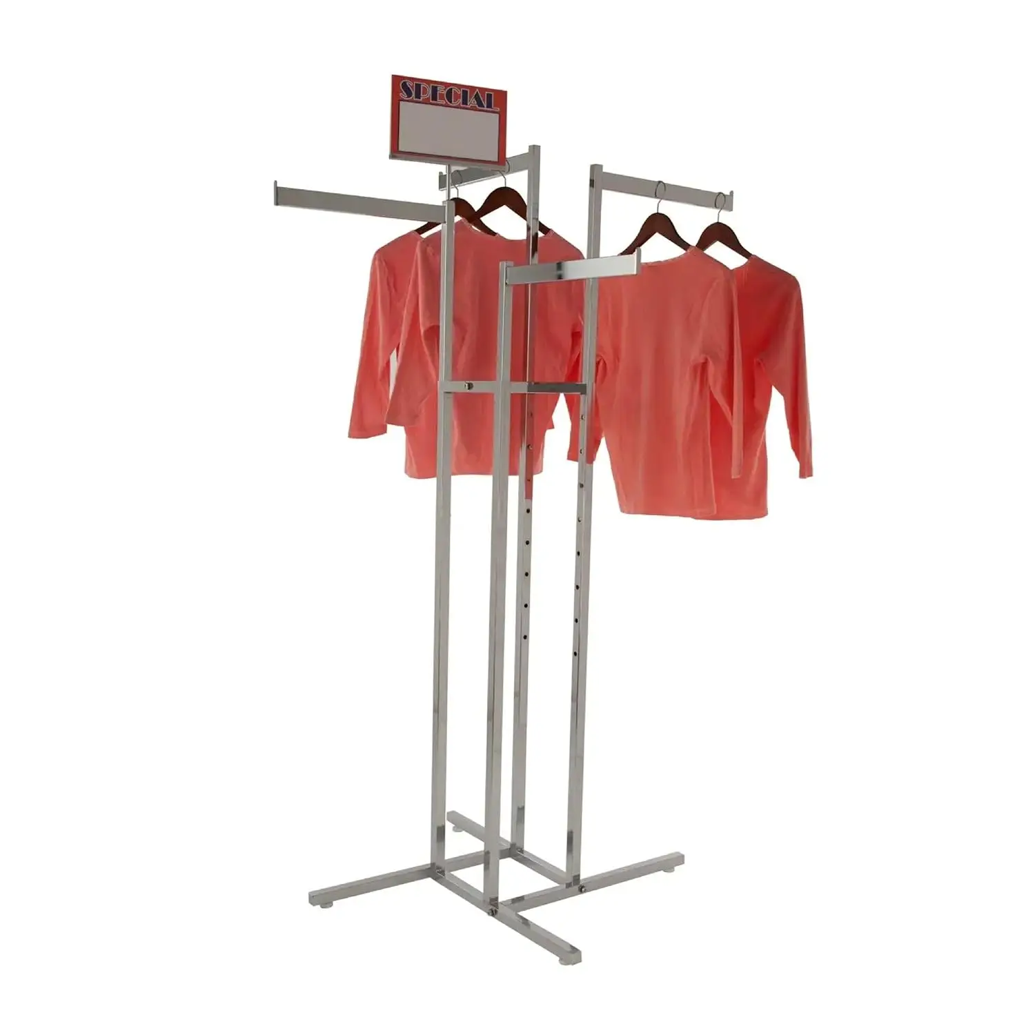 4-Way Clothing Rack Straight Arms Chrome Metal Garment Display Stand Retail Store Fixture, Customized