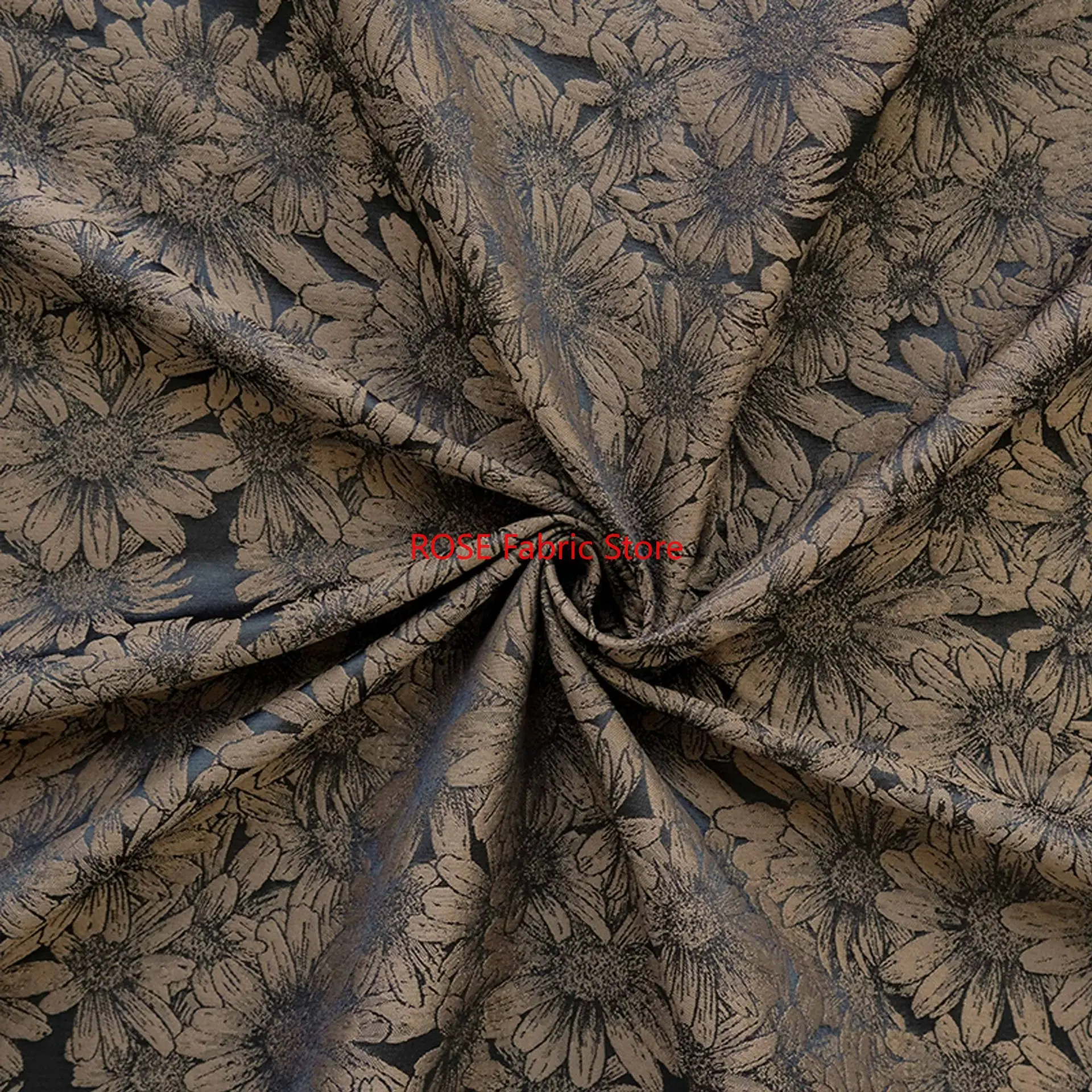 1 Meter Retro Style Daisy Flower Jacquard Fabric Elegant Cheongsam Dress Coat Pillow Decorative Handmade Sewing Fabric
