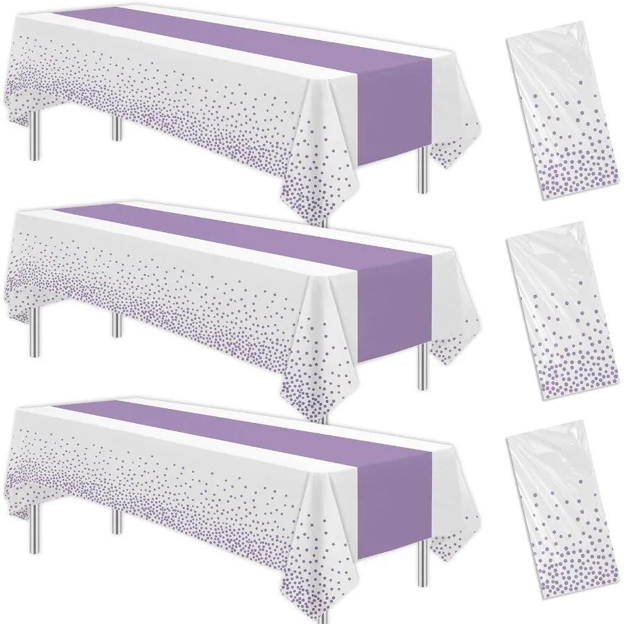 Белые и фиолетовые украшения для вечеринок, скатерть, 3 упаковки, одноразовая скатерть в фиолетовую точку, скатерть с принтом для дня рождения ребенка B