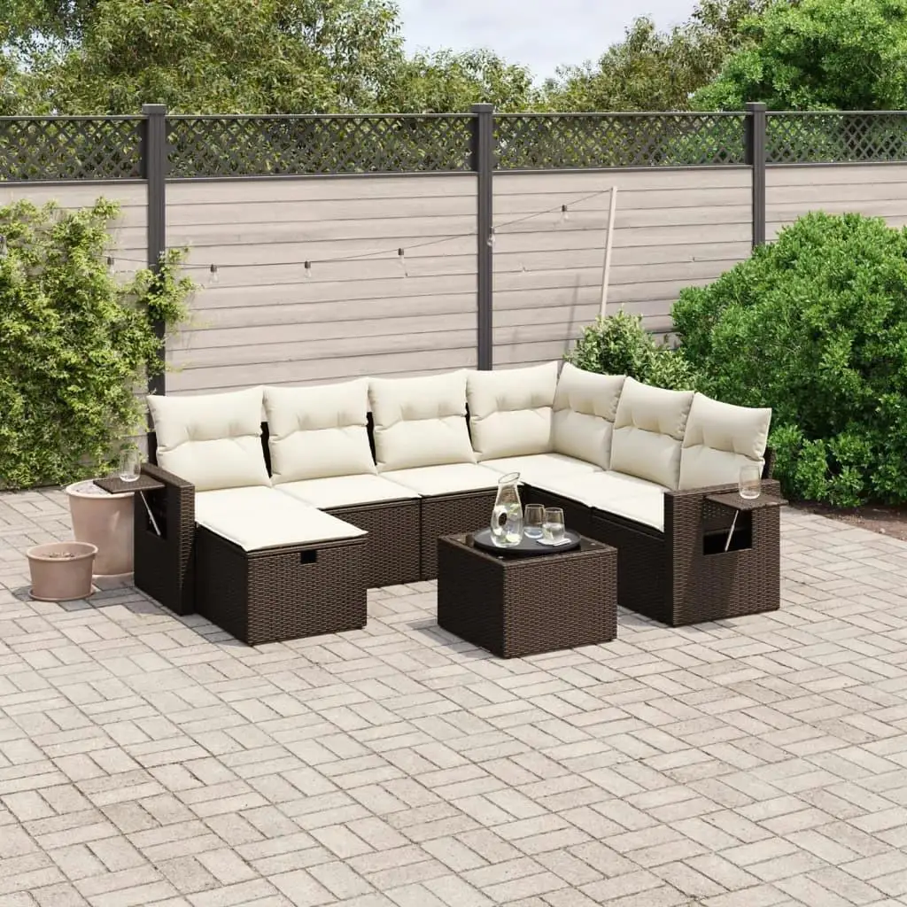 

Large Modular Outdoor Sofa Set Brown Poly Rattan Garden Furniture Cushioned Seating for Patio Balcony Deck Relaxation