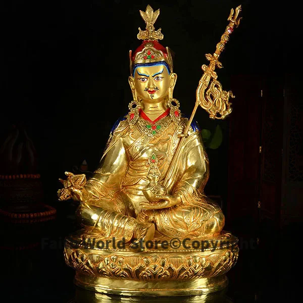 Buddhist utensils Buddha figure HOME efficacious Talisman House Protection 33CM Gilt Tibetan Padmasambhava Guru Rinpoche Buddha