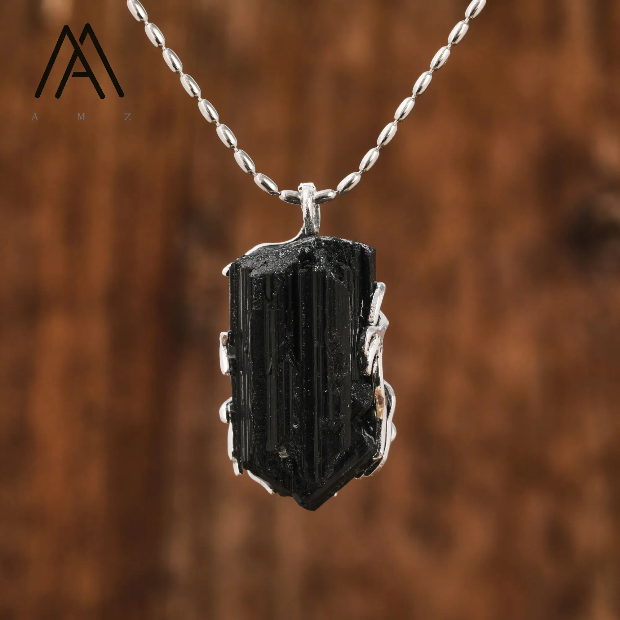 Raw Mineral Silver Necklace , Top Quality Natural Gemstone Black Tourmaline Labradorite Healing Crystal Quartz Jewelry