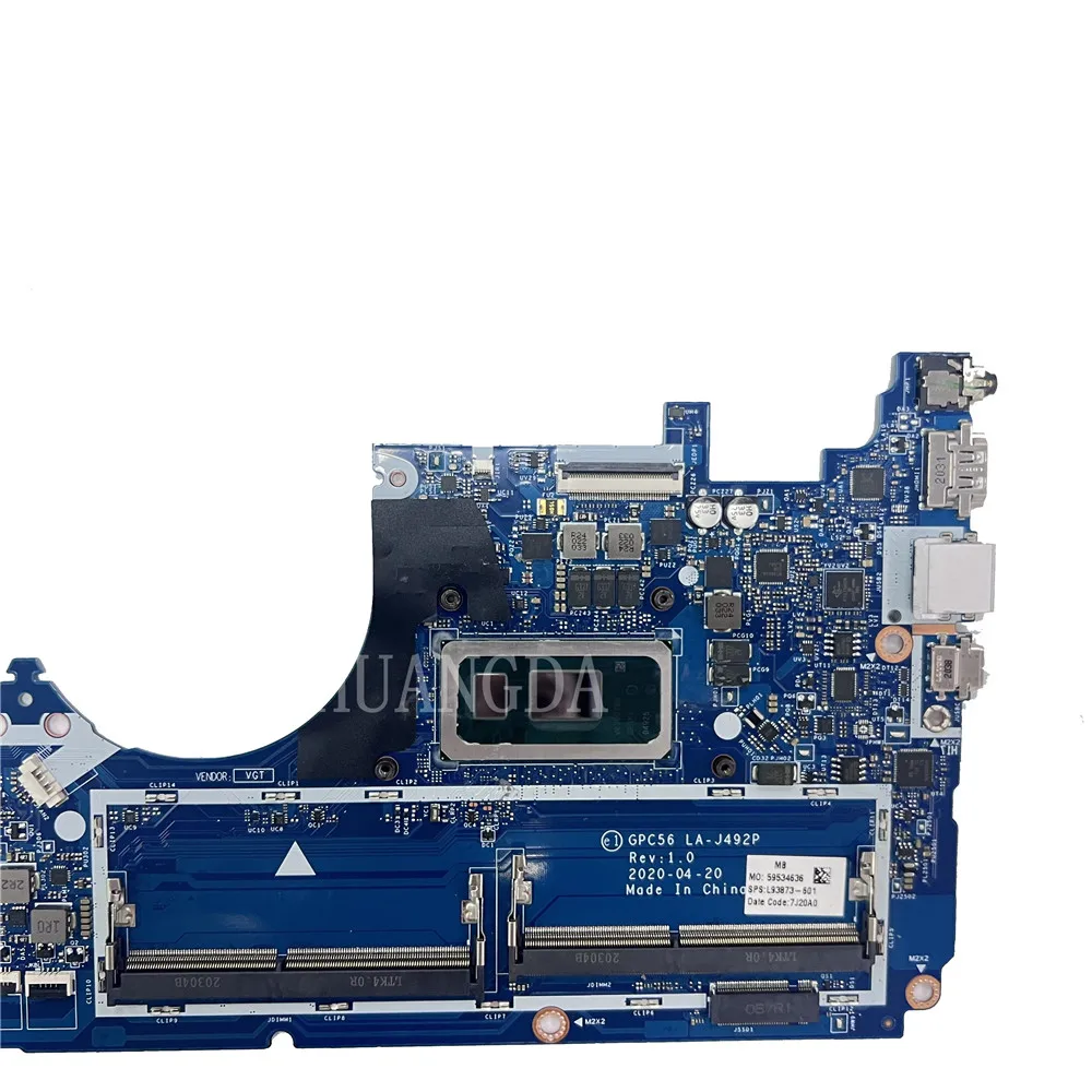 LA-J492P For HP ProBook 15-E 15T-E 15T-ED Laptop Motherboard With CPU SRGKY I5-10210U  i7-10510 PN:L93874-601 100% Test OK