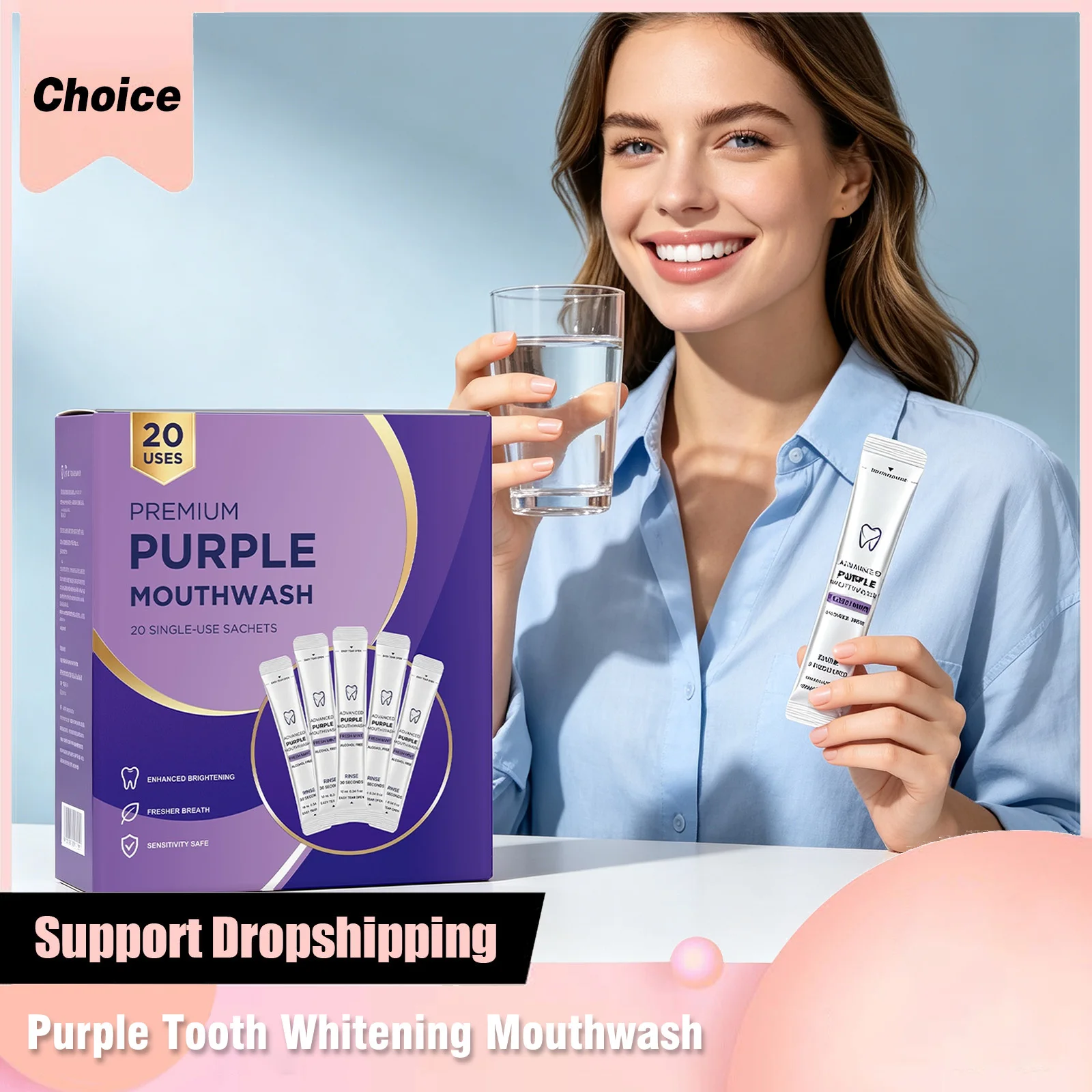 Purple Mouthwash Portable Strips Mint Flavor Quick Rinse Eliminate Odor Gum Protection Teeth Brightening Travel-Sized Mouthwash