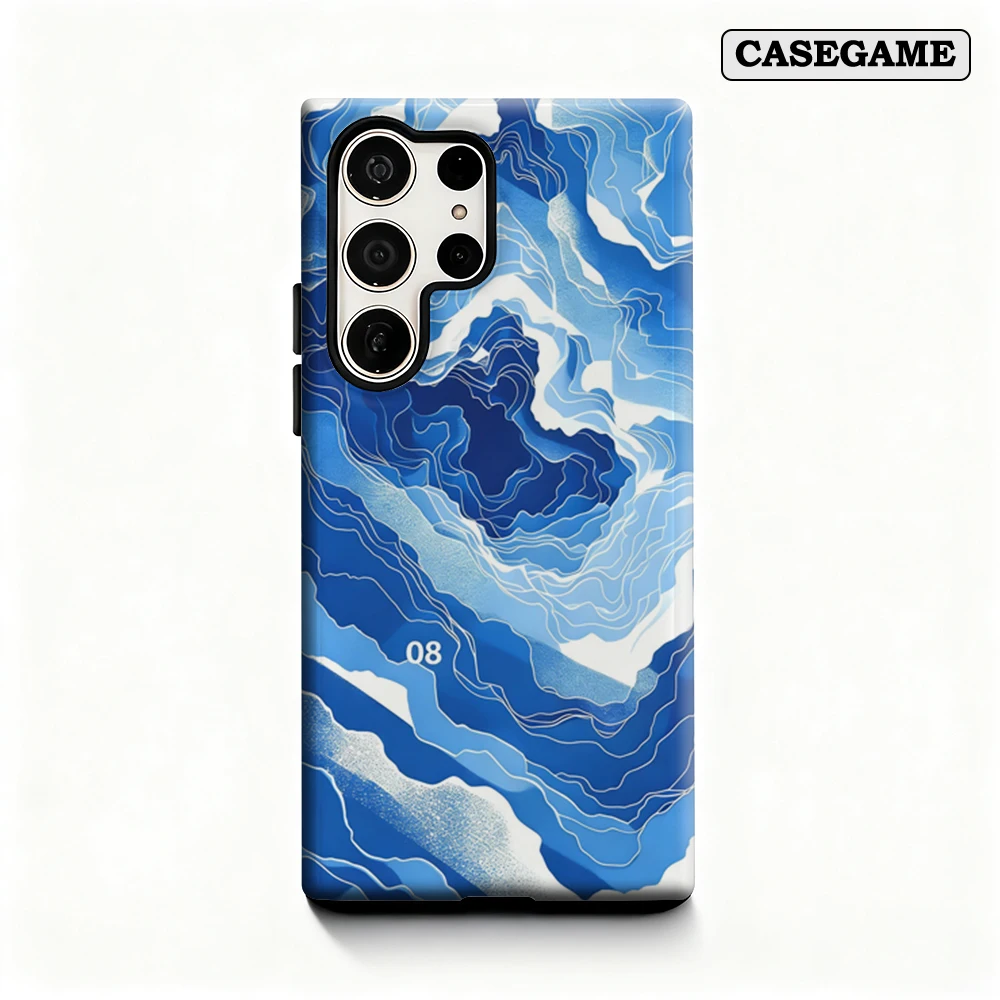 Casegame Phone Case for Samsung Galaxy S25 S26 Ultra S24 S23 Ultra Plus Shockproof Double Layer Blue Wave Contour Cover