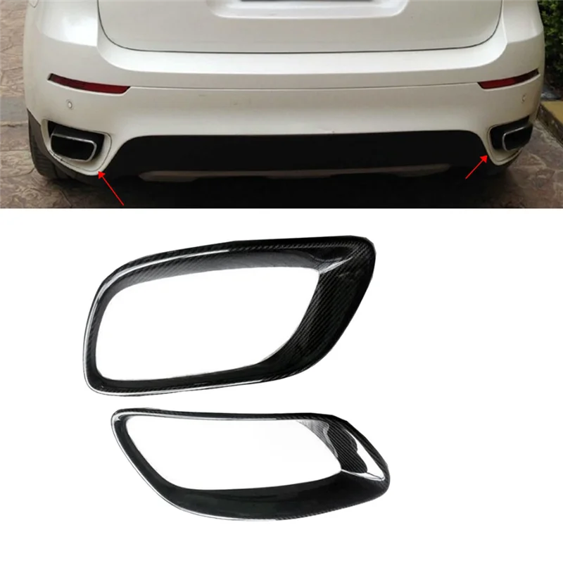 A44F-ألياف الكربون الحقيقية العادم غطاء الكسوة غطاء ماسورة العادم الذيل الحلق الإطار قطع غيار السيارات لسيارات BMW X6 E71 2008-2013