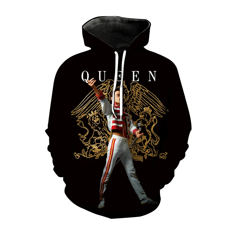 Freddie Mercury Hoodies Rock Queen Band 3D Print Men Casual Hooded Sweatshirts Oversized Pullovers Y2k Harajuku Top Kid Clothing