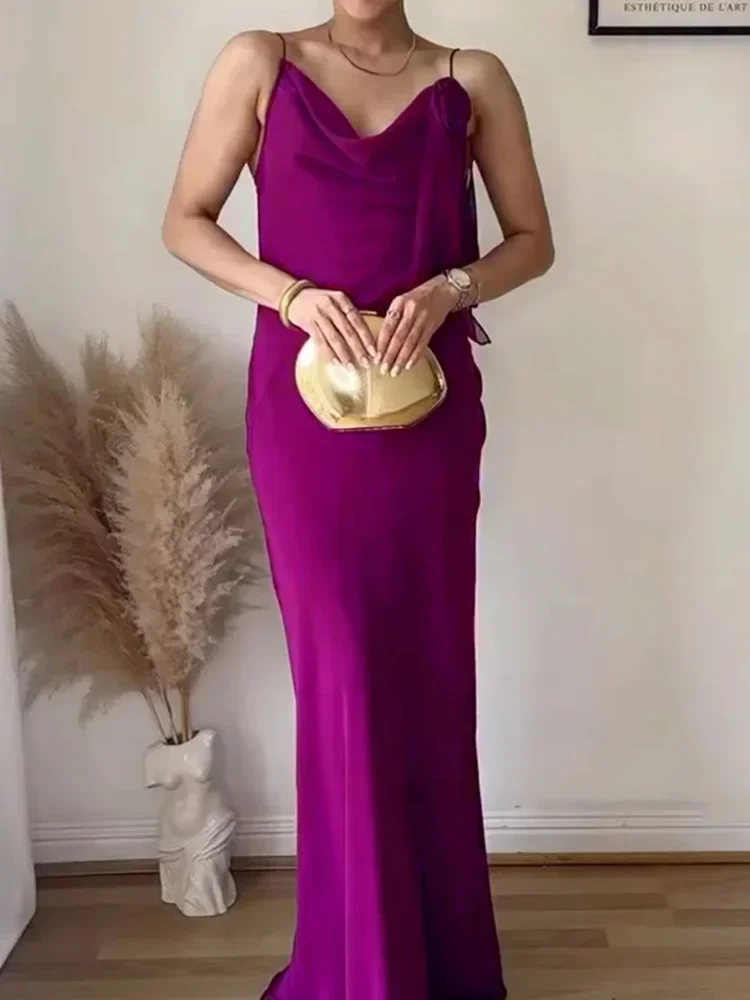 

Summer Hollow Out Off Shoulder Women's Evening Dress Casual Solid Color Patchwork Party Long Dresses New Purple Slim Robe Dress