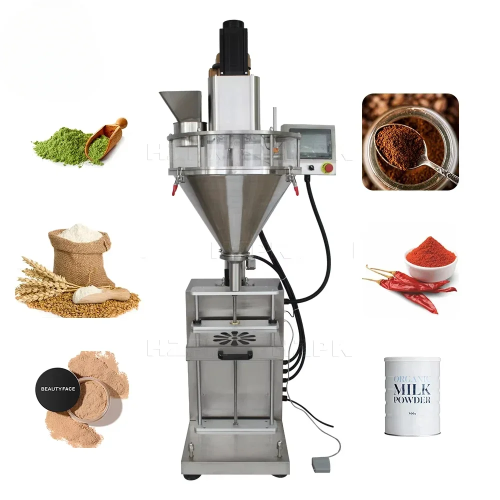 HZPK Powder Filling Machine Semi Auto Auger Flour Coffee Detergent Jar Powder Screw Mixing Filling
