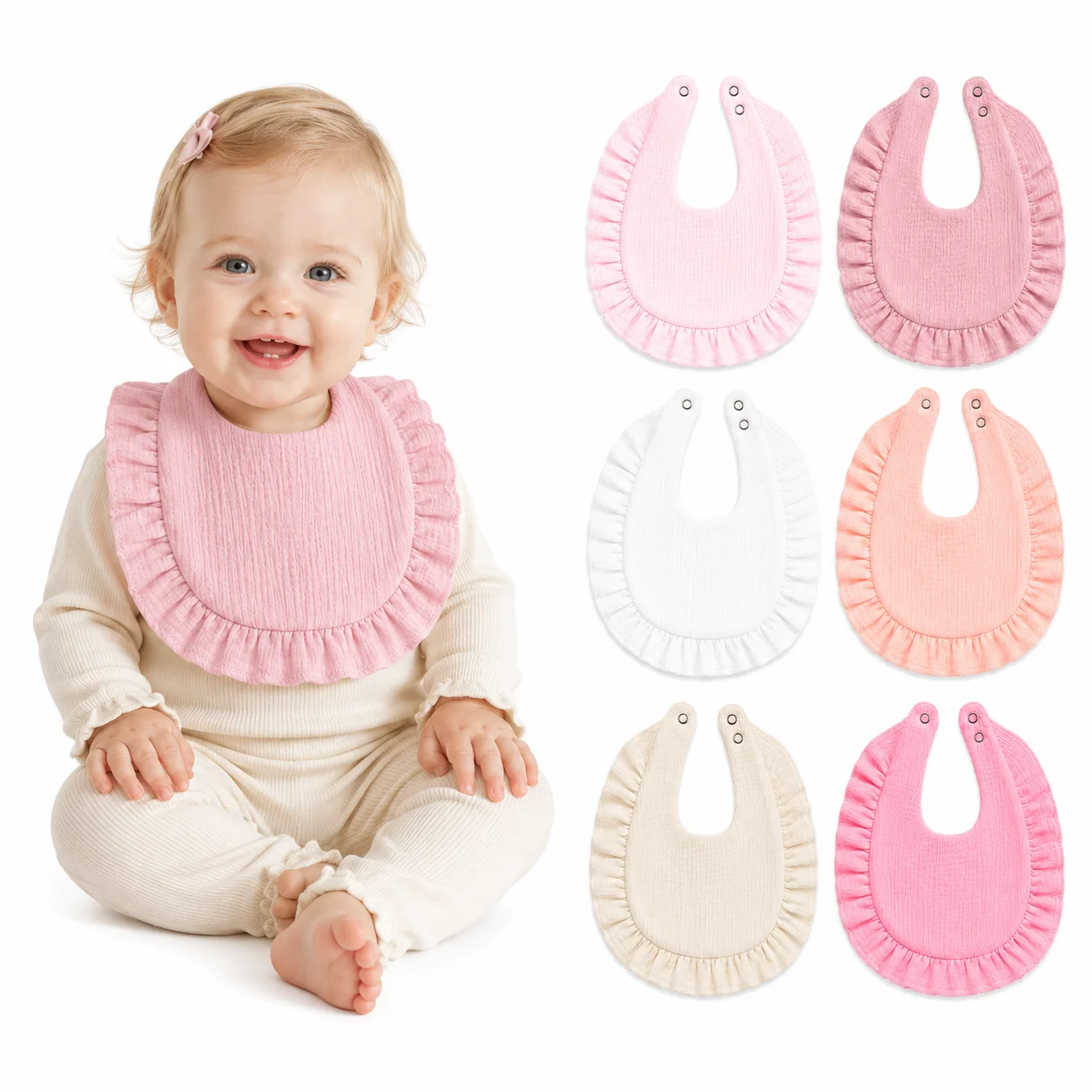 Baby Muslin Bibs, 6 Pcs Drool Bandana Bibs for Baby Girl Drooling and Teething, Soft and Absorbent Cotton for Newborn