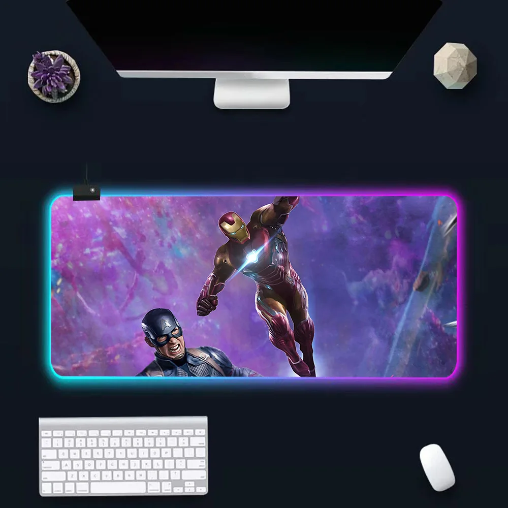 Homem de ferro RGB LED Glowing Mouse Pad, Teclado PC Gamer Mousepad, Borracha Gaming Computer Mausepad