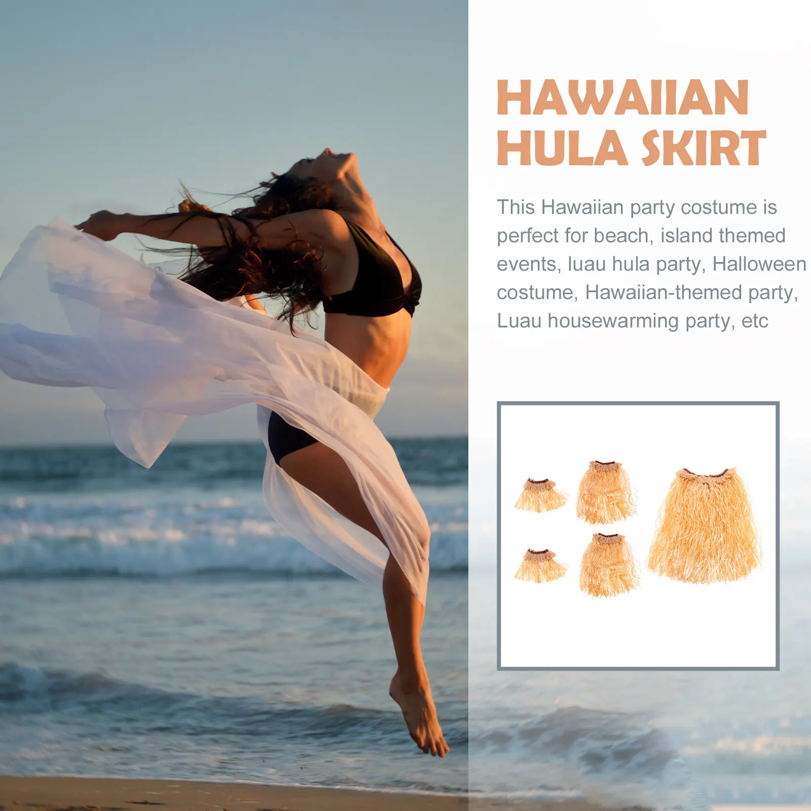 

1Set Hula Grass Skirt Costume Set Elastic Waist Comfortable Realistic Design for Hawaiian Luau Halloween Birthday Island Themed