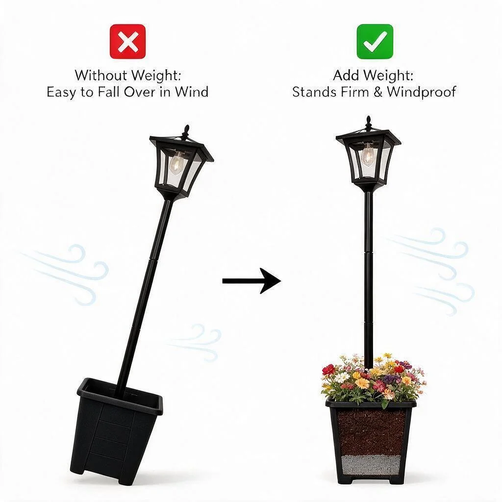 Solar-Gartenlampe mit Pflanzgefäß – Klassischer Retro-Straßenlaternen-Stil für die Dekoration von Terrasse, Garten und Wege im Freien. – Detail 1