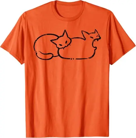 Einfach chillen: Zweiköpfige Katze, gruseliges Line-Art-Grafik-T-Shirt, Halloween-Kostüm, Y2k-Zeichnung, Katzen-Grafik-Bekleidung, neuartiges T-Shirt-Oberteil – Detail 12