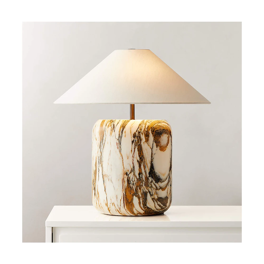 Modern Decorative Natural Stone Marble Decoration Block Golden Calacatta Marble Mushroom Desk Table Lamp