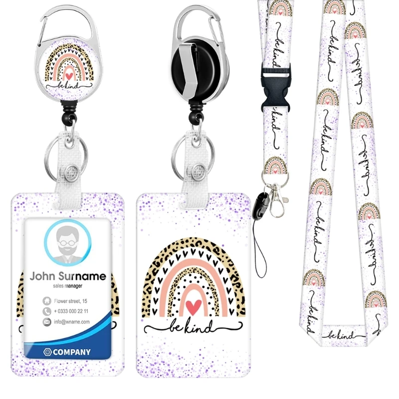 Print Retractable Badge Reels, Name Card Holder and Lanyard Set Retractable Badge Holder Reels Set with Card Holder