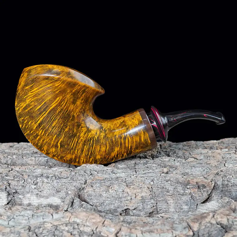 MUXIANG Handmade Briar Tobacco Pipe Contrast Smooth Surface Natural Horn Ferrule Classic Cumberland Stem Cooling Chamber Design