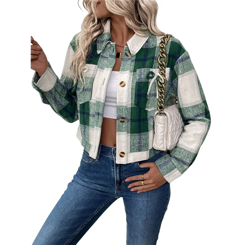 ABP-Chaqueta corta para mujer, camisa con botones a cuadros a la moda, abrigo de otoño 2025