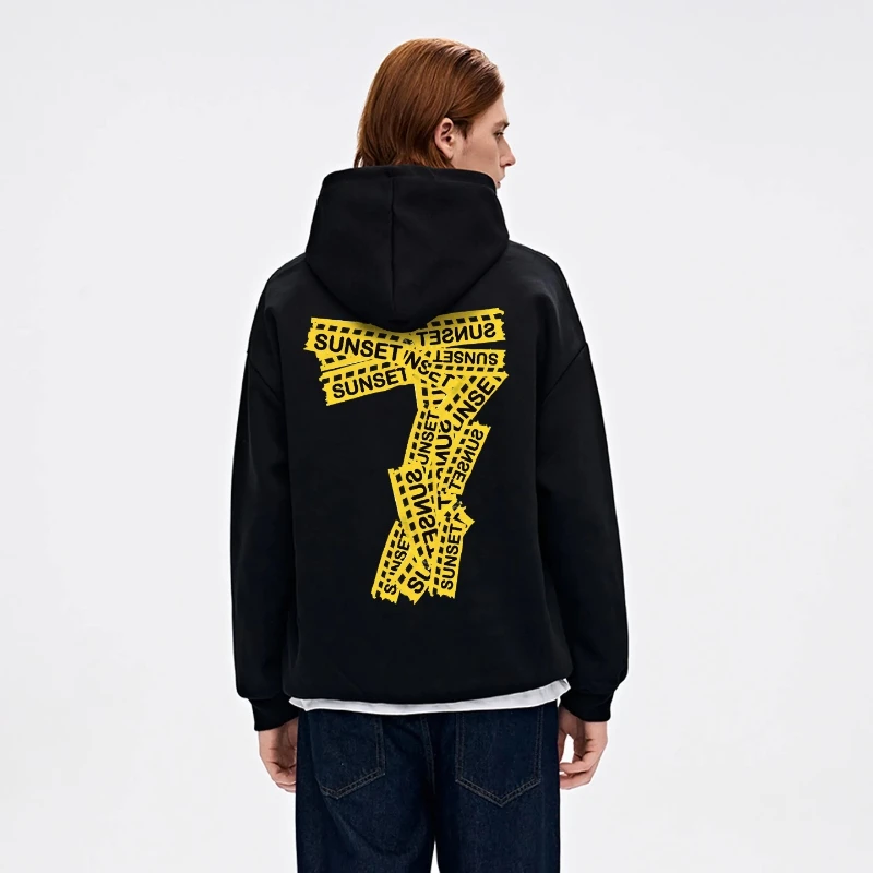 

Американский ретро Lucky Number 7, предупреждающая линия, буквенный принт, логотип, свободная толстовка с капюшоном, модная, удобная и универсальная