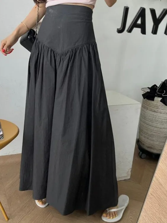 Falda acampanada plisada Retro para mujer, faldas largas blancas de cintura alta, diseño de artículo de otoño
