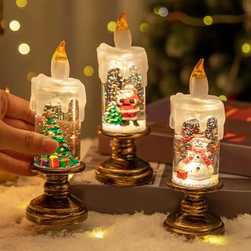 Rotating Snowflakes Projection Crystal Ball Night Light Indoor Dynamic Snow Effect Christmas Decoration Candle Ornament