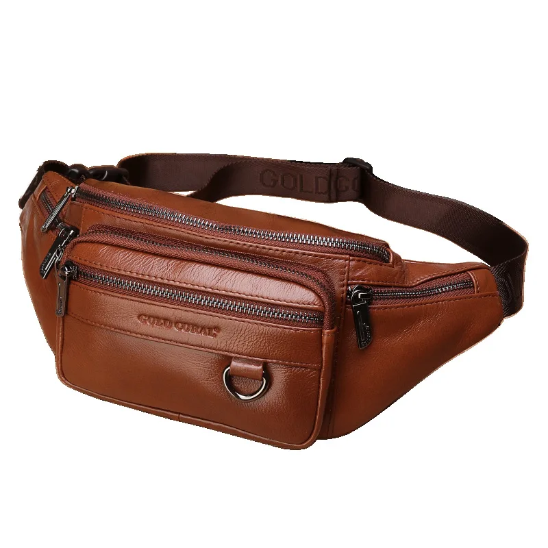 

Genuine Leather Waist Fanny Pack Bag For Men Travel Retro Natural Skin Male Purse Cross Body Sling Chest Hip Bum Belt Bags