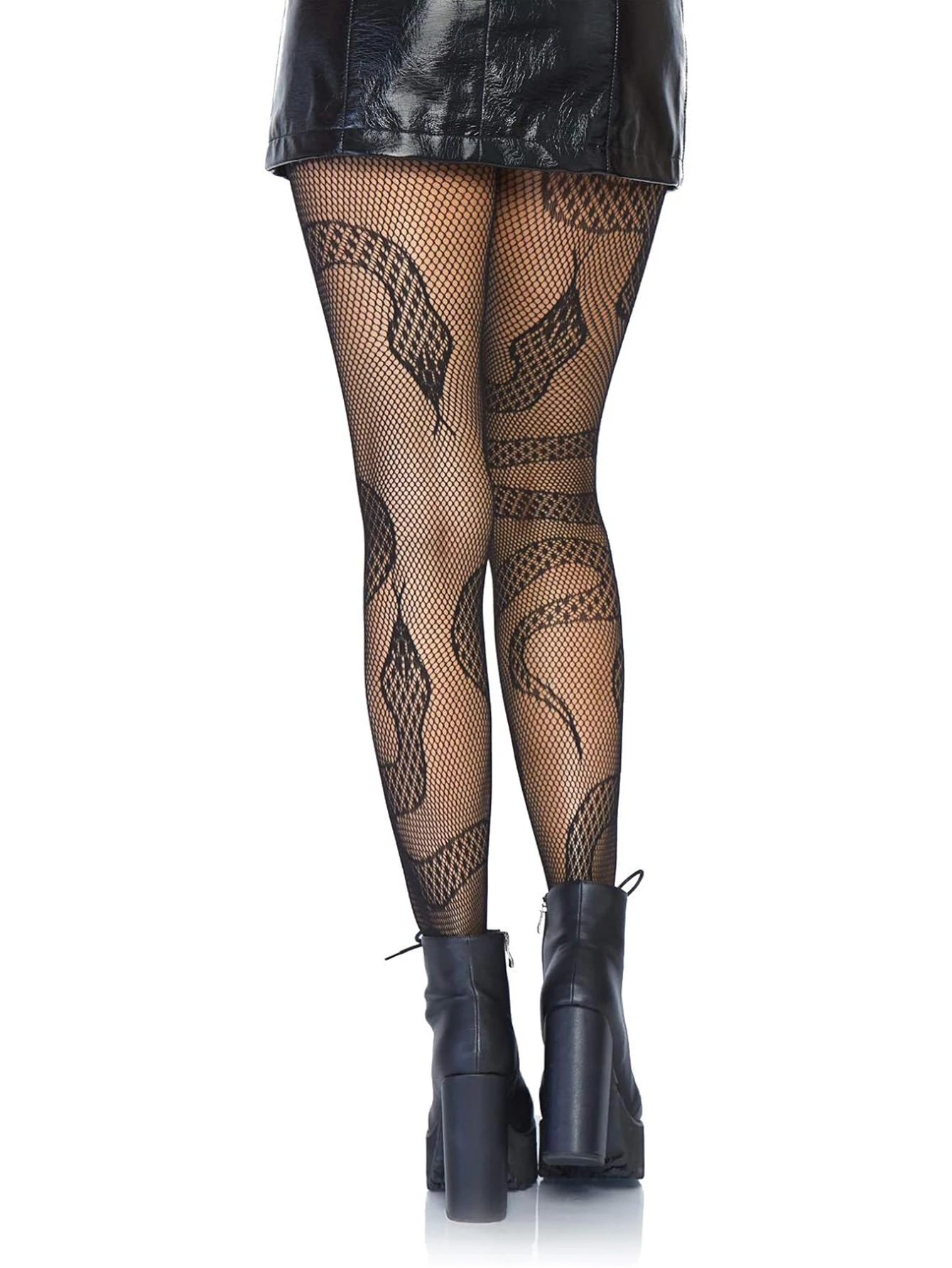 1pair Black Snake Print Fishnet Stockings Tights