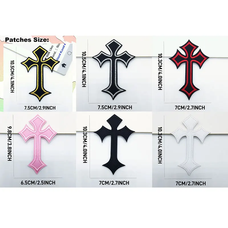 12/24pcs Gothic Cross Embroidered Patches For Clothing Sewing Supplies Decorative Badges Applique Ironing Clothing Jeans