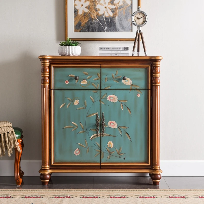 

Household Entrance Cabinet Solid Wood Hand-Painted European-Style Sideboard Cabinet Removable Partition Balcony Ark