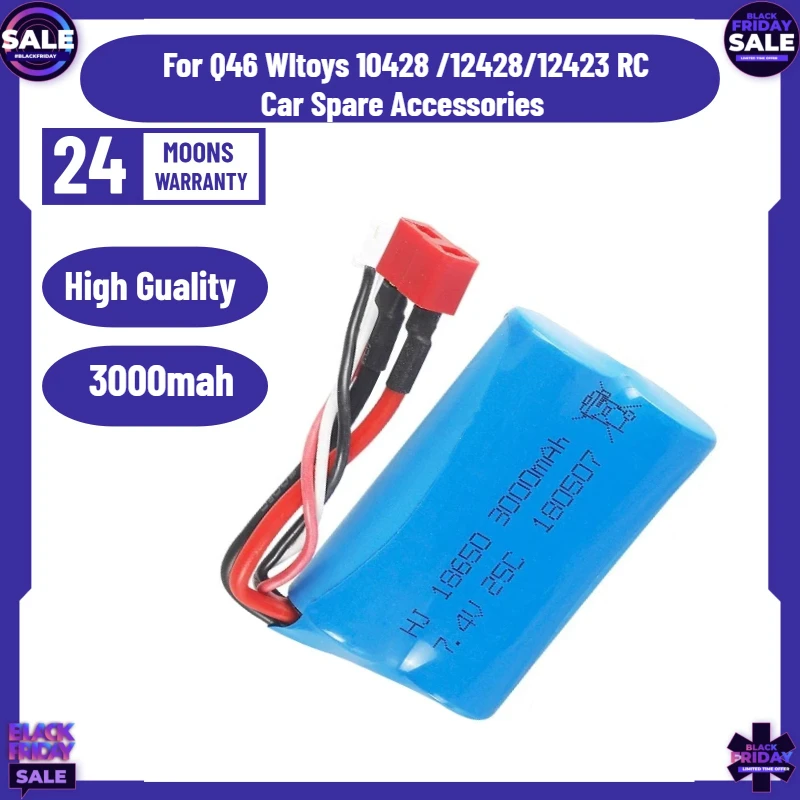 

7.4V 3000mah 18650 Battery for Q46 Wltoys 10428 /12428/12423 RC Car Spare Accessories 7.4V High Capacity Battery