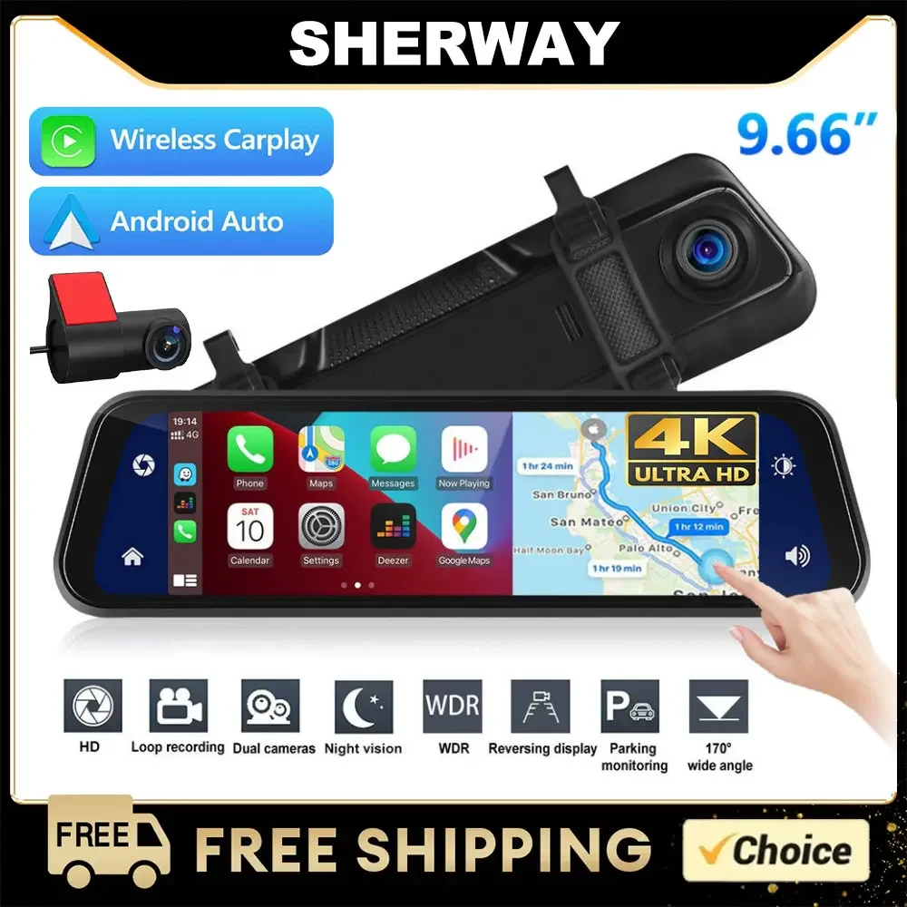 

UHD 4K Mirror Camera Car DVR Carplay & Android Auto Wifi Dash Cam Touch Screen Video Recorder Rearview Drive Dashcam Dual Lens