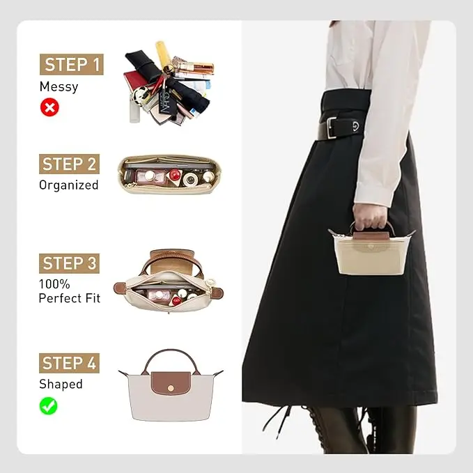 

Purse Organizer Insert For Longchamp Mini Bag And More,bag Insert For Le Pliage Original Green Pouch With Handle Handbag Inner