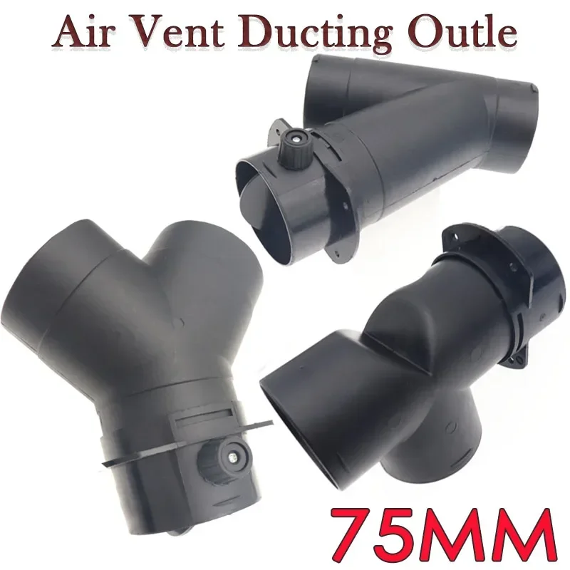 Conector de saída de duto de ventilação de ar, 60mm/75mm, ramo t, para webasto, ar, diesel, aquecedor de estacionamento, exaustão com válvula