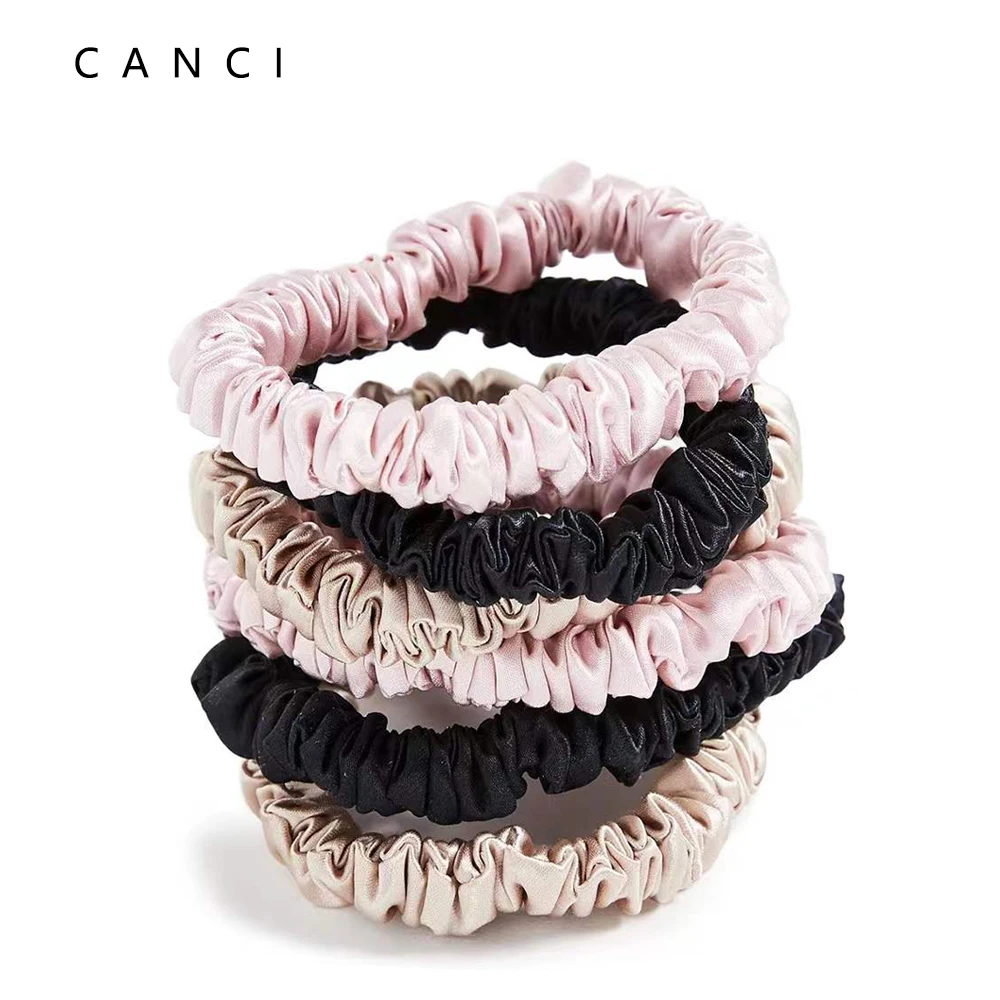 100% Real Mulberry Silk Skinnies Scrunchies Hair Bands Ties Gum Elastics Ponytail Holders No Damage for Women Girls 22 Momme 1CM