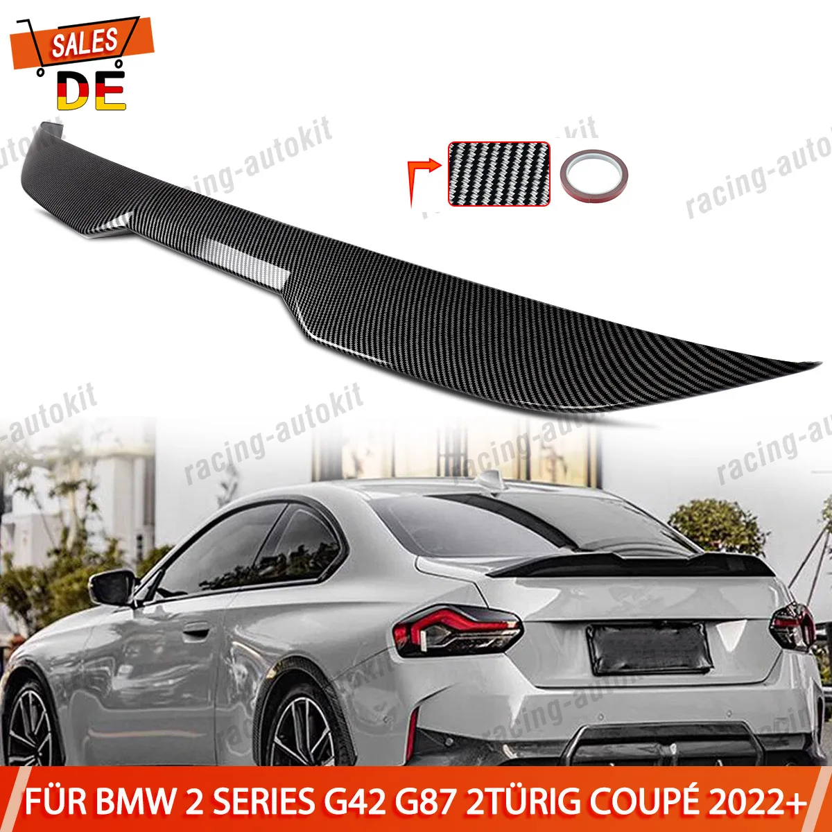 

Задний спойлер (антикрыло) для BMW 2 серии G42 2022-2024 в стиле MP, карбоновый дизайн, комплект для тюнинга кузова