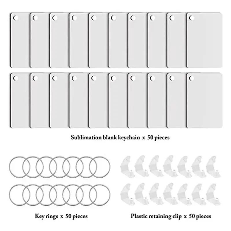 

AB09 50 Pieces Rectangle Sublimation Keychain Blanks Double Side Heat Transfer Blanks MDF Blank Board Key Rings Blanks