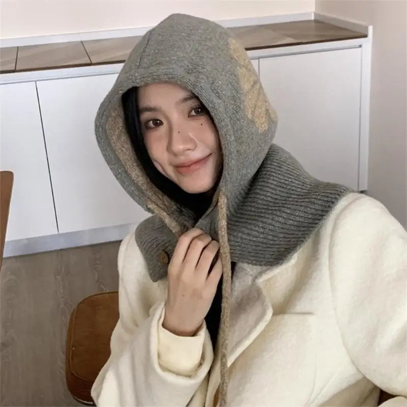 Y5jd Универсальная шляпа с капюшоном плюшевая шляпа балаклава вязание цветочное сохранение тепло