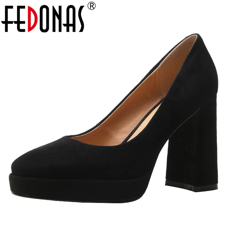 

FEDONAS 2025 Sexy Fashion Women Pumps Kid Suede Leather Platforms Thick High Heels Wedding Party Prom Shoes Woman Spring Summer