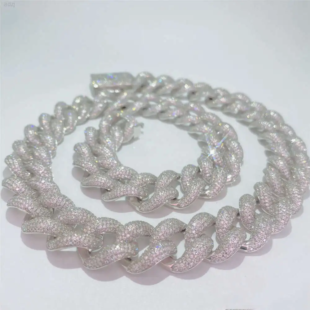 

Custom 15mm 18mm 20mm Moissanite Cuban Chain Silver 925 Vvs Diamond Hip Hop Men Necklace Pass Diamond Tester Cuban Links