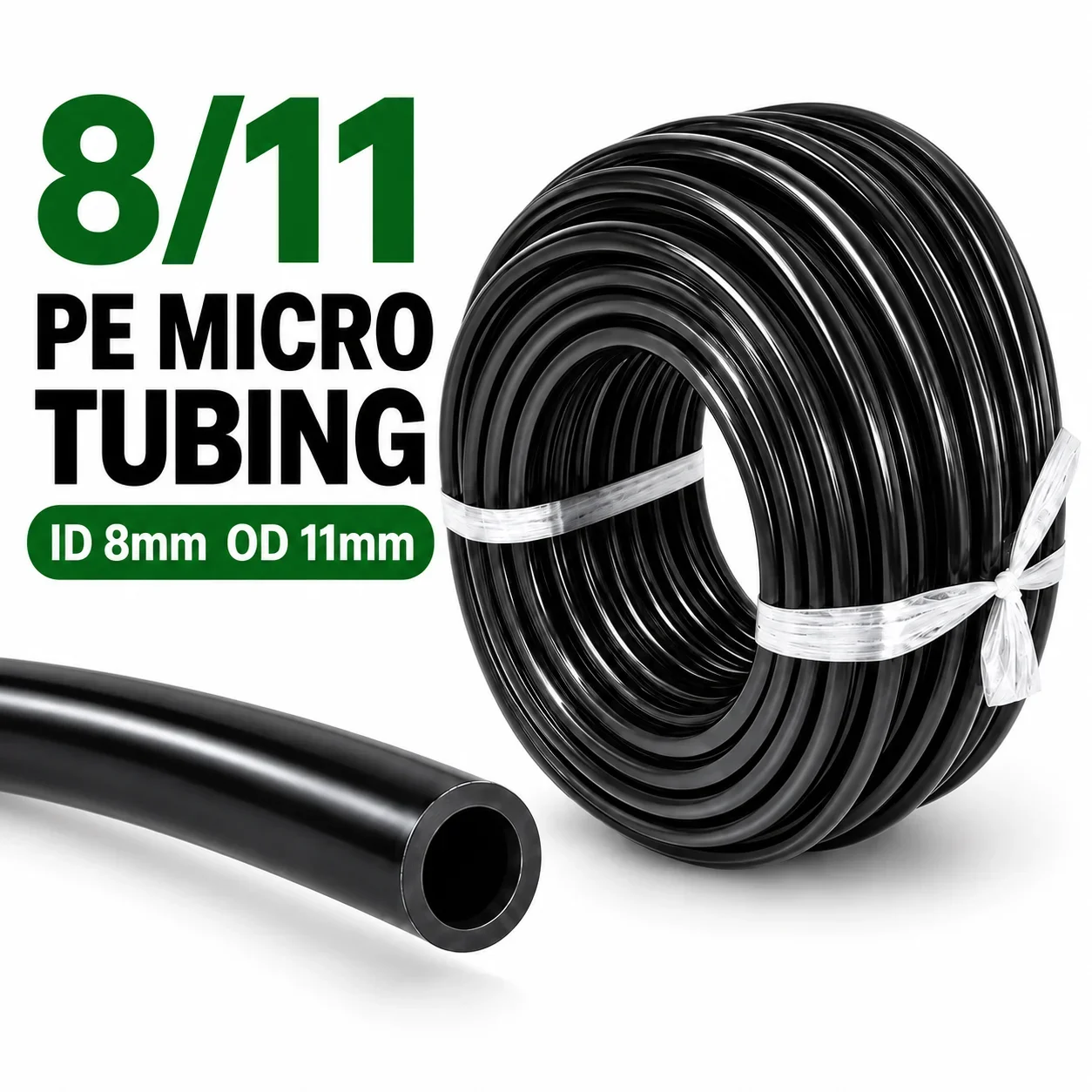 8/11mm PE Irrigation Tubing ID 8mm OD 11mm Flexible Hose for Garden Drip Misting Sprinkler Watering 10M 20M 30M 50M