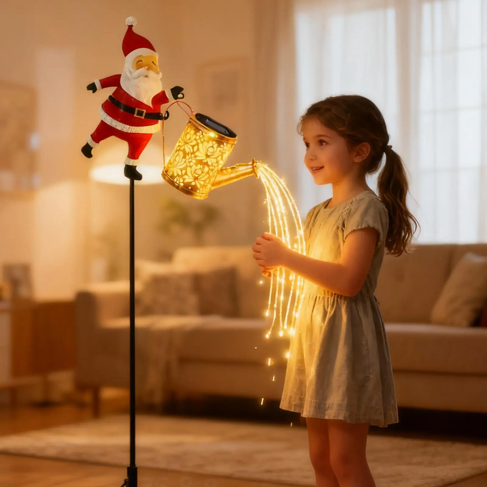 Solar Garden Lights Waterproof Santa Claus Watering Can Design Waterproof Watering Can Lights for Garden for Walkway Courtyards