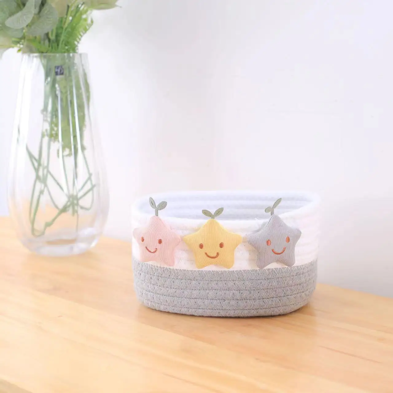 2 pieces of L+M woven basket table storage, cosmetics storage box, storage basket, bedside key table storage basket