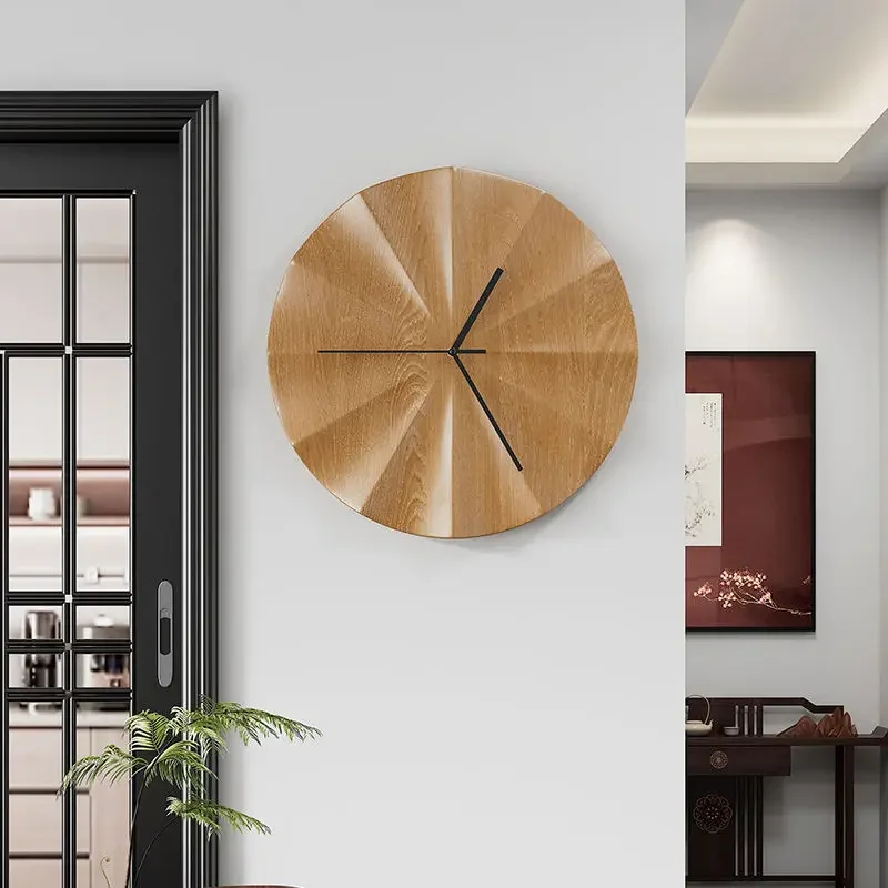 Wood Wall Clocks Modern Simple Chinese Home Sound Off Hanging Clock Living Room Metal Hang Wall Clocks Art Decor No Punching